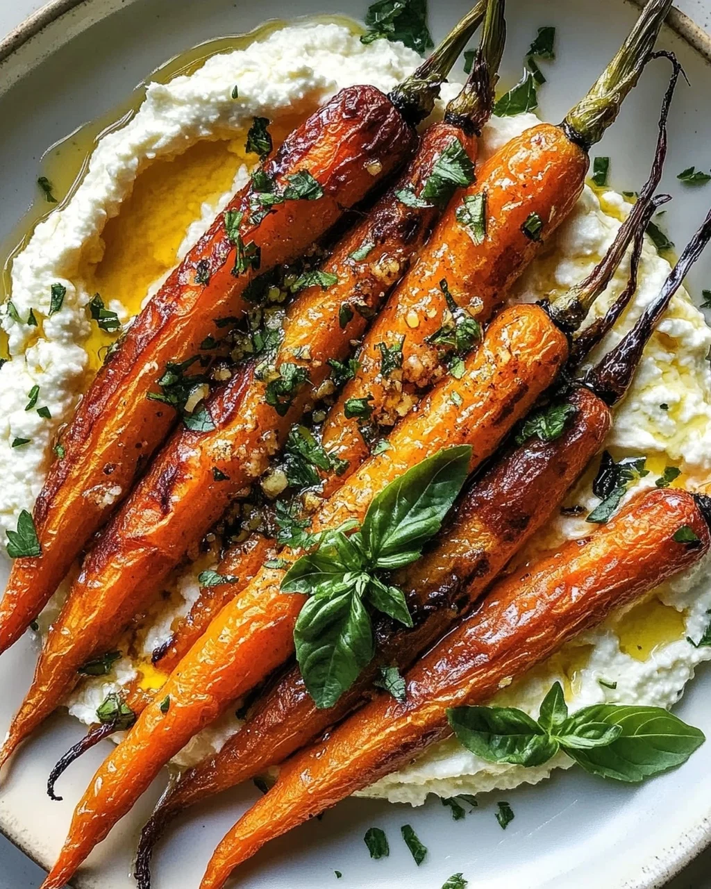 Geröstete Karotten mit geschlagener Ricotta und scharfen Honig