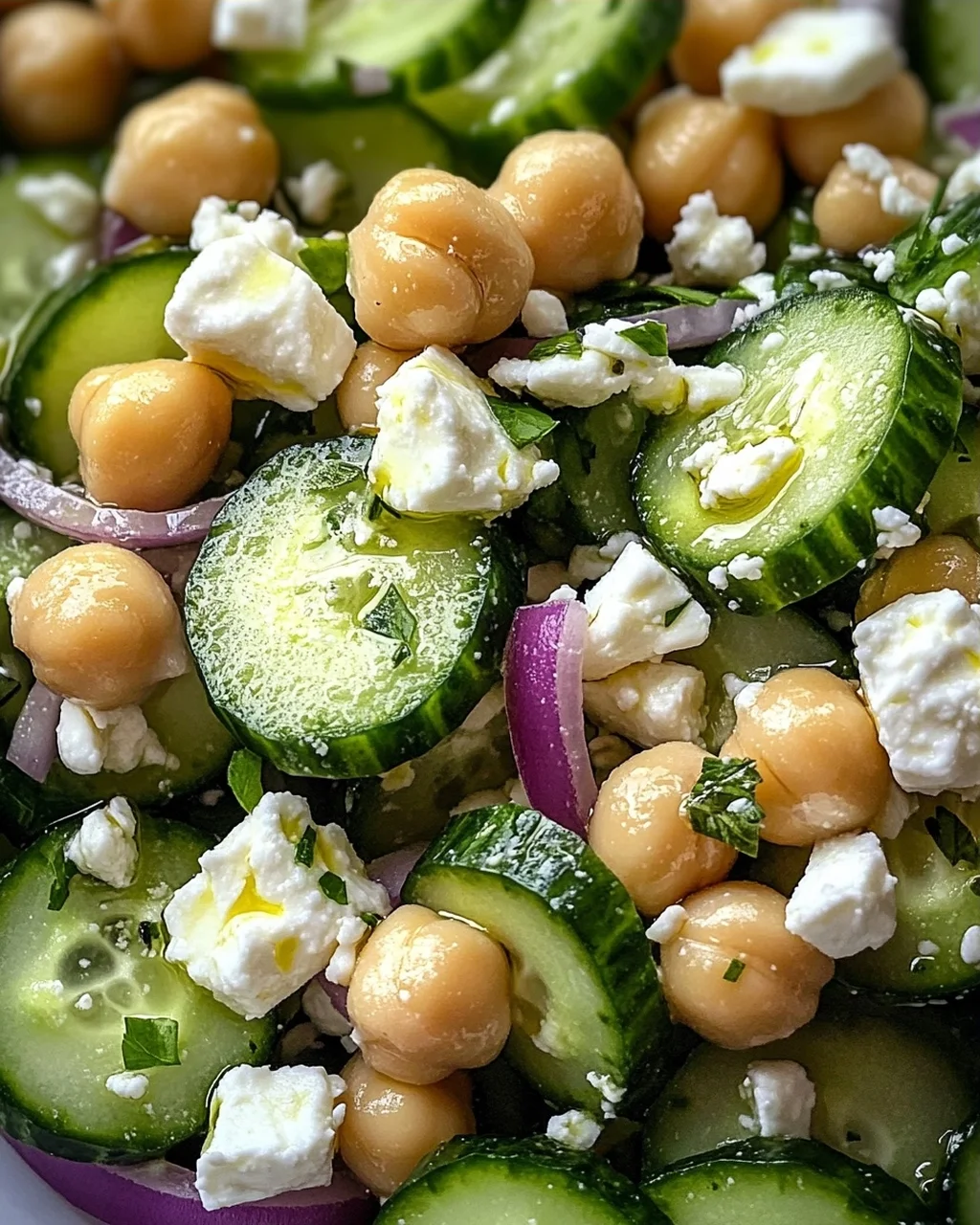 Gurkensalat mit Feta und Kichererbsen