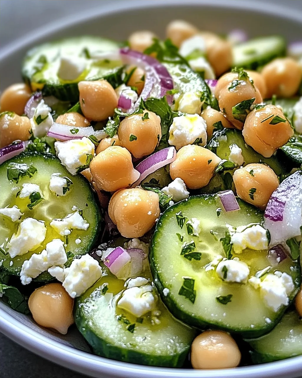 Gurkensalat mit Feta und Kichererbsen