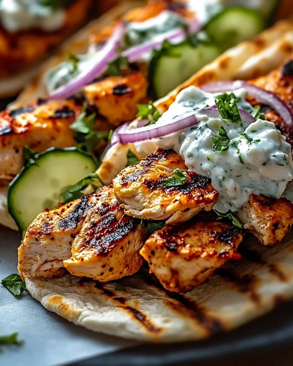 Mediterranes Hähnchen Gyros mit Feta-Tzatziki