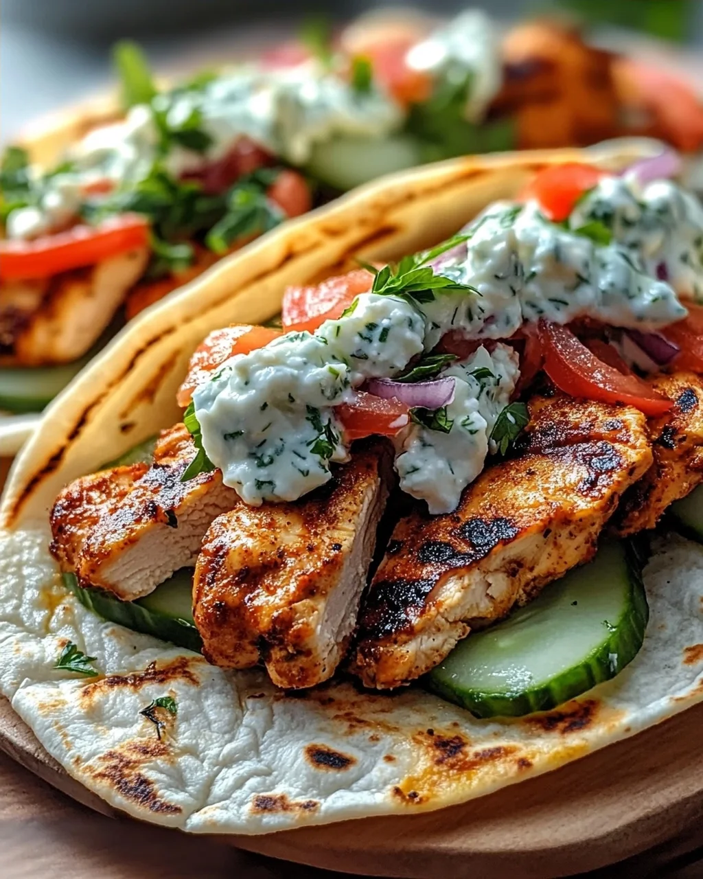 Mediterranes Hähnchen Gyros mit Feta-Tzatziki