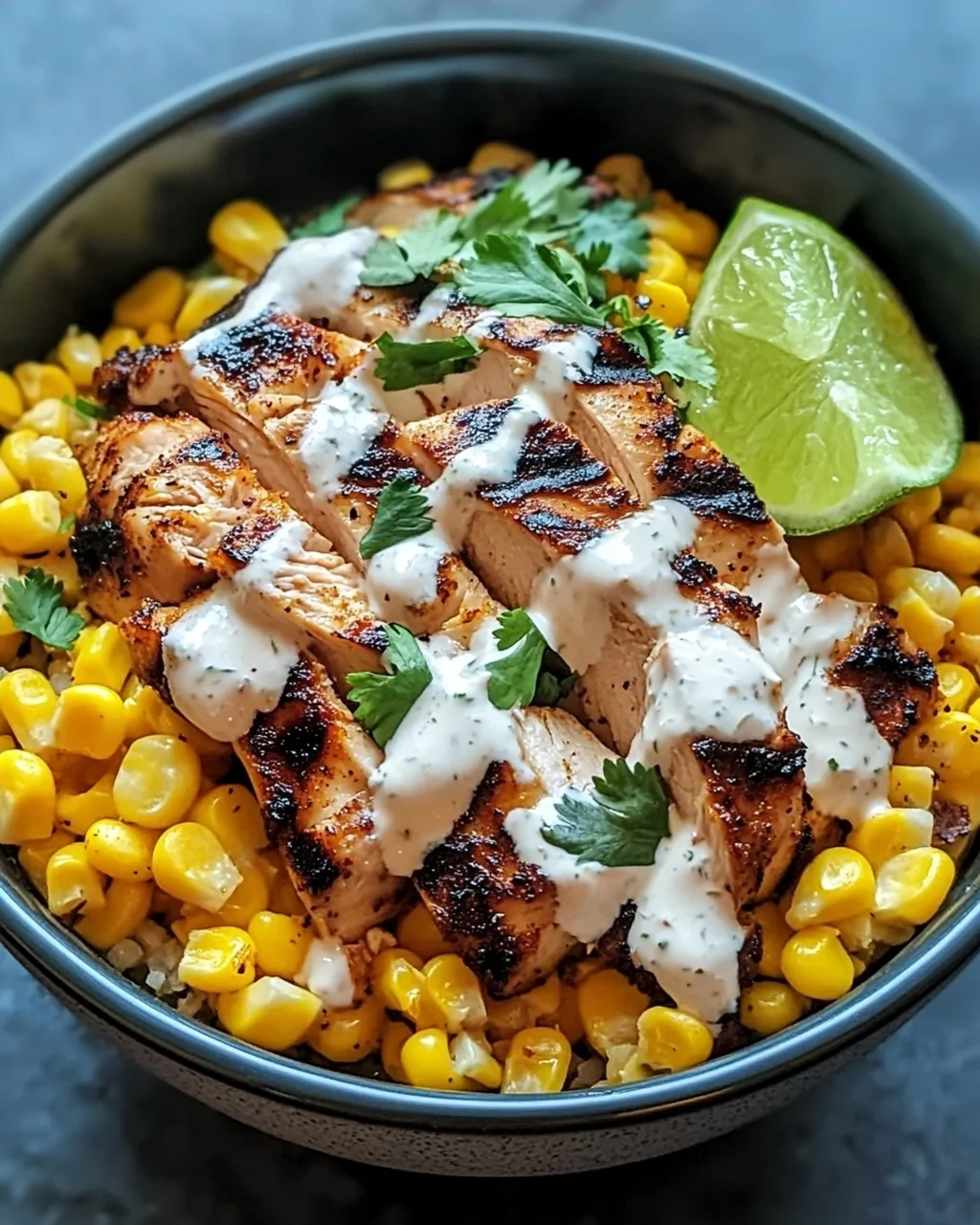 Mexikanische Straßenmais-Hühnchen-Schüssel für Zuhause