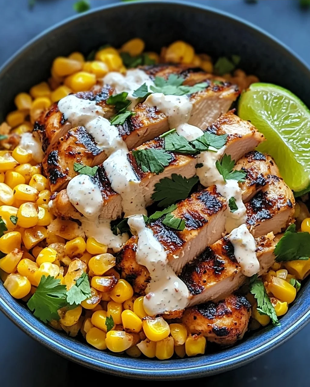 Mexikanische Straßenmais-Hühnchen-Schüssel für Zuhause