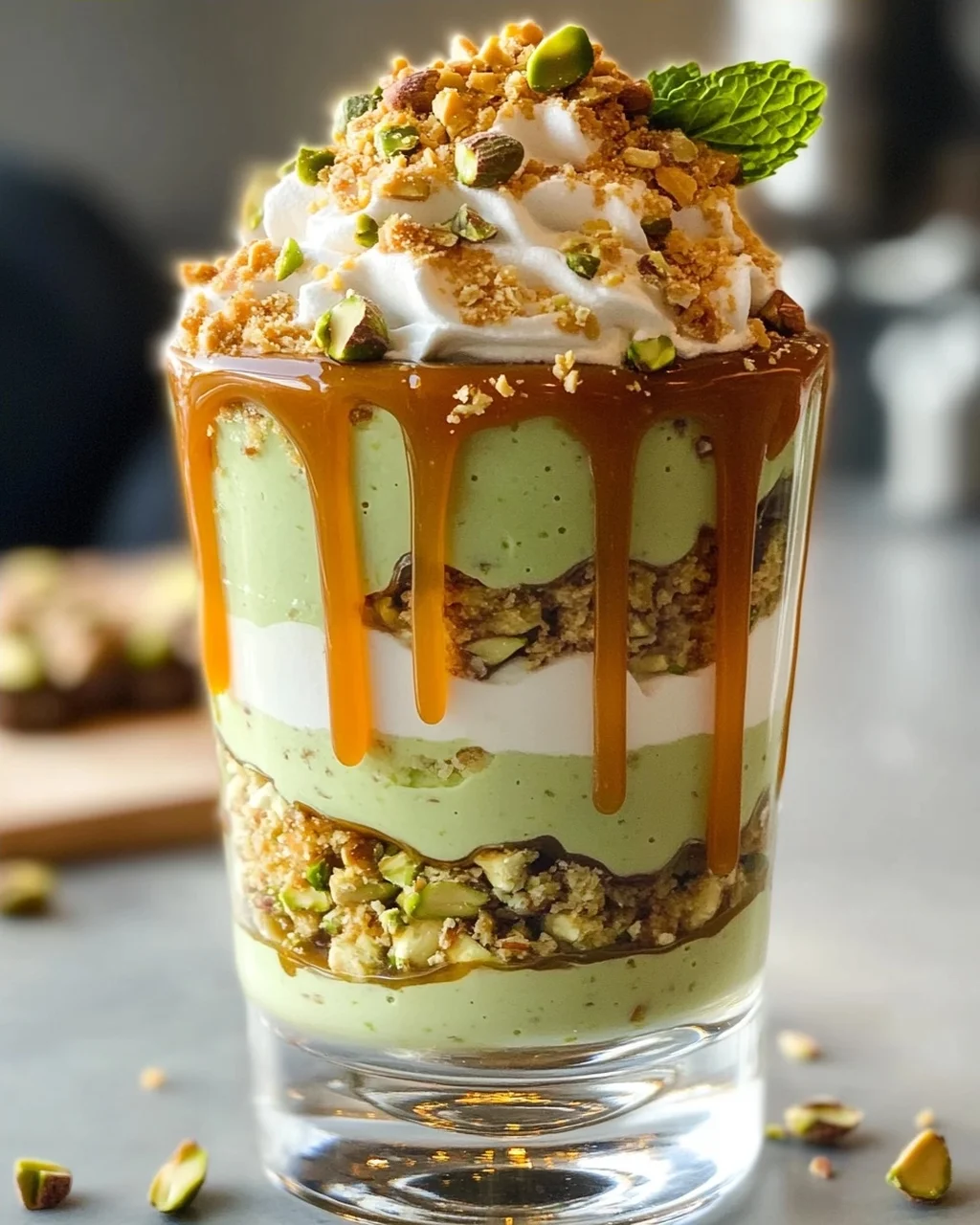 Pistazien Cheesecake Parfait: Karamell Traum im Glas