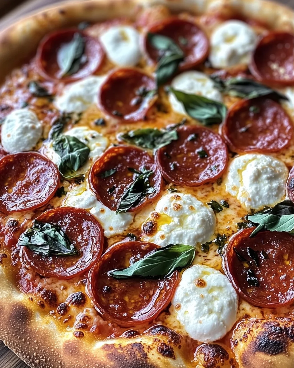 Scharfe Honig-Pepperoni-Pizza mit Ricotta genießen