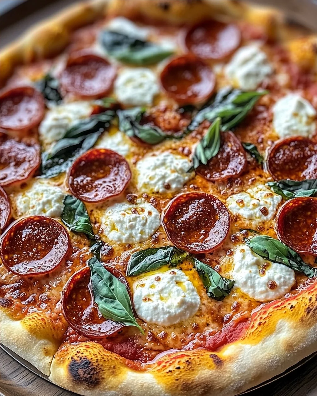 Scharfe Honig-Pepperoni-Pizza mit Ricotta genießen