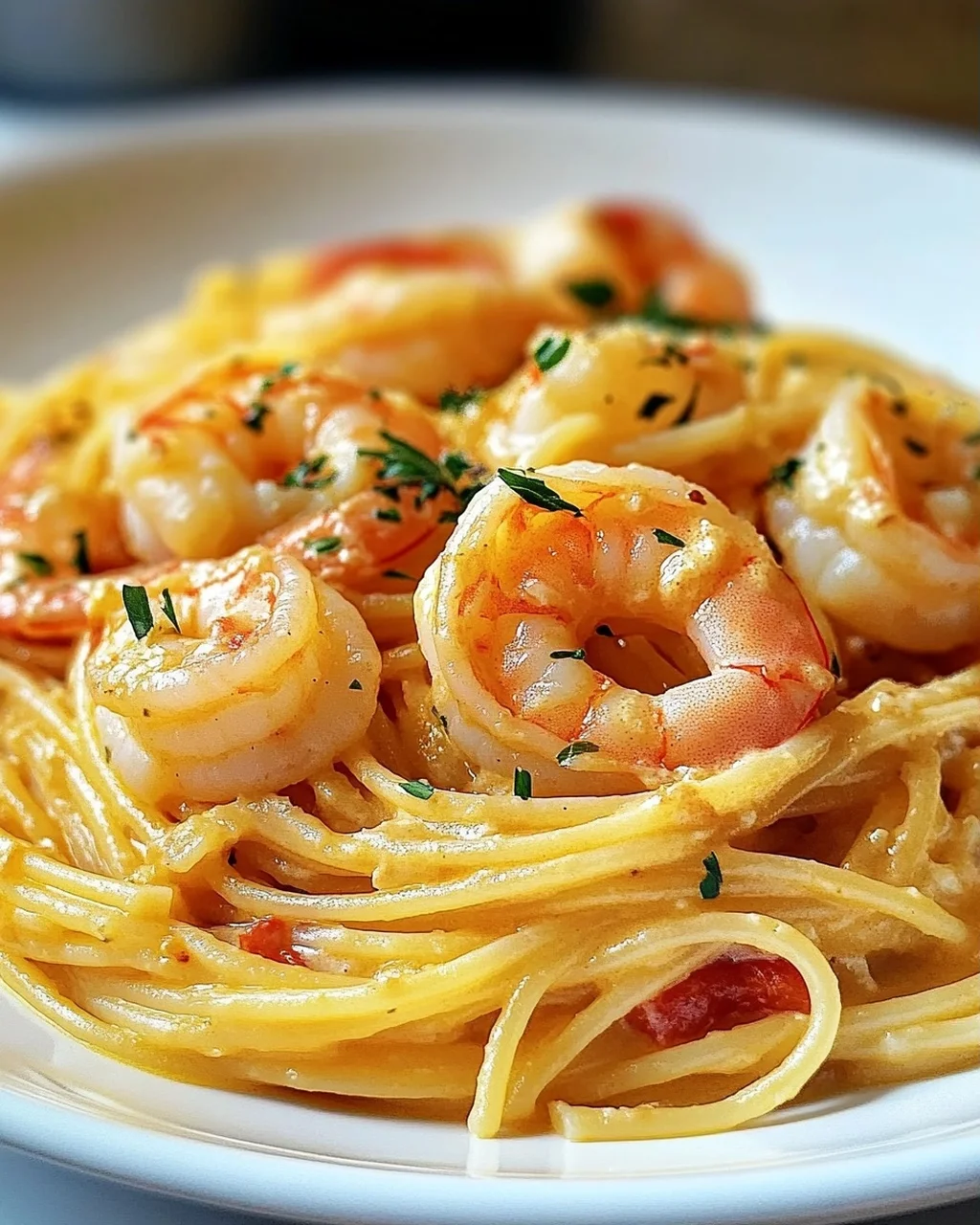 Spaghetti mit Garnelen in cremiger Frischkäsesauce