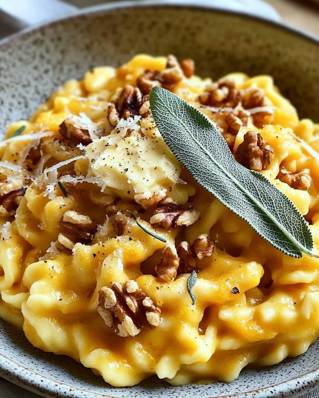 Cremige Kürbis-Spätzle mit Walnuss & Salbei