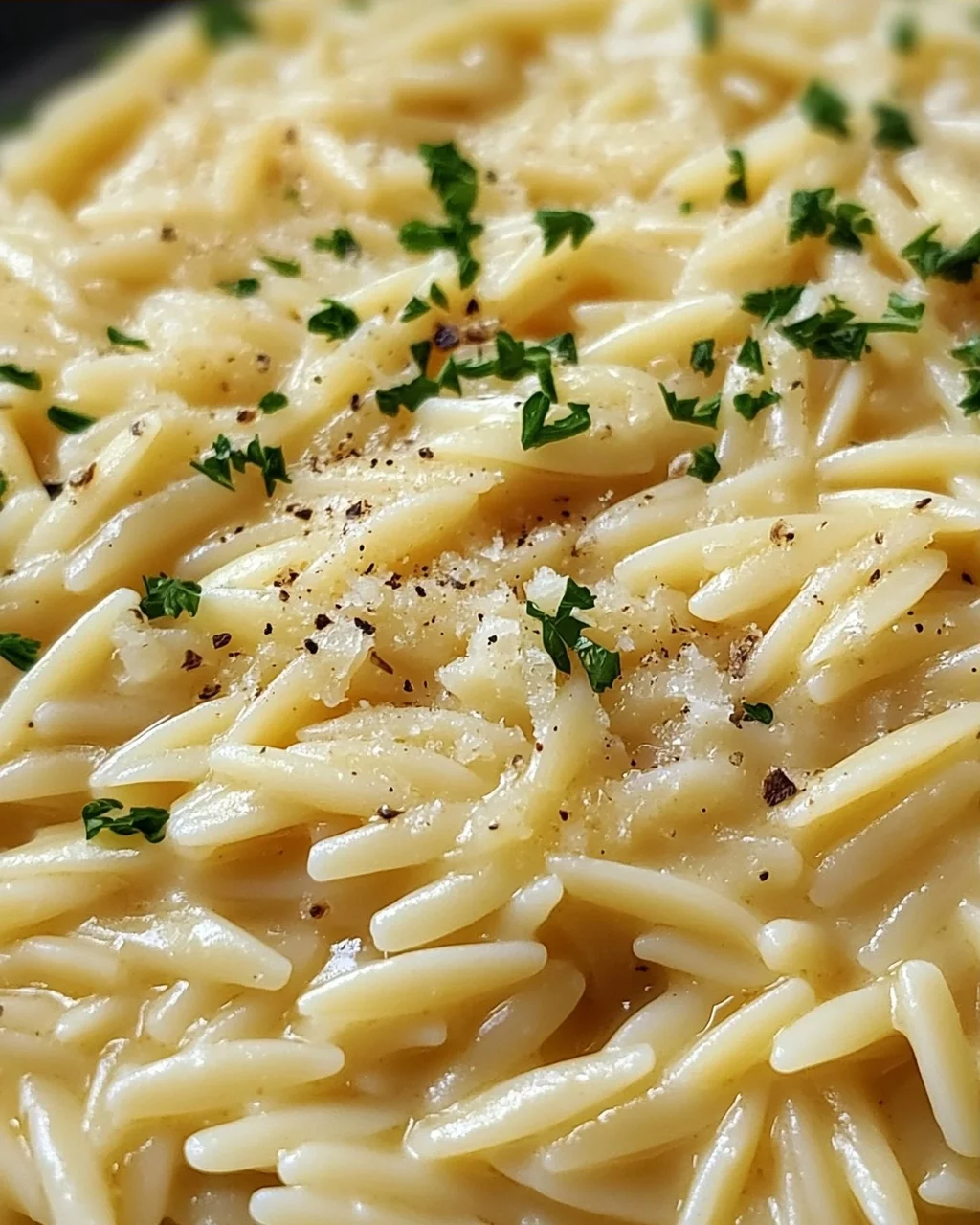 Cremige Orzo-Nudeln mit Knoblauch und Parmesan