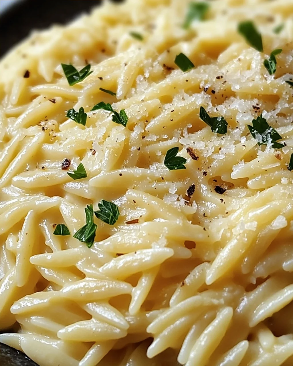 Cremige Orzo-Nudeln mit Knoblauch und Parmesan