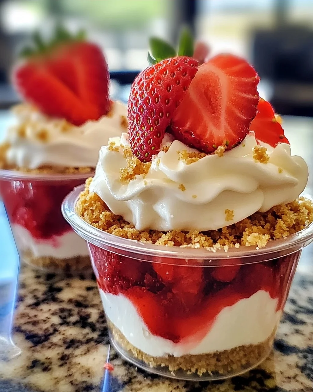 Einfache No-Bake Erdbeer-Käsekuchen-Becher genießen