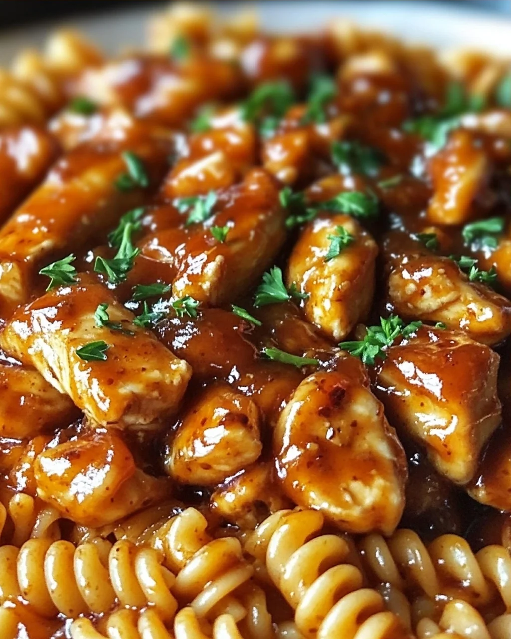 Einfache One Pot Honig-Knoblauch BBQ Hähnchen Pasta