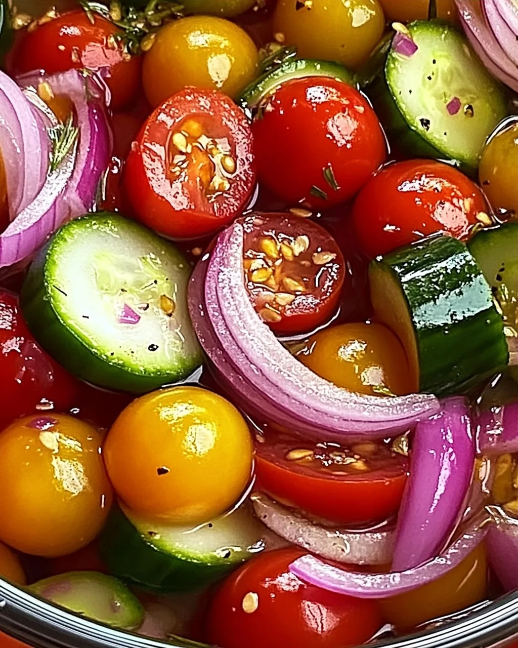 Eingelegte Kirschtomaten, Rote Zwiebeln und Gurken