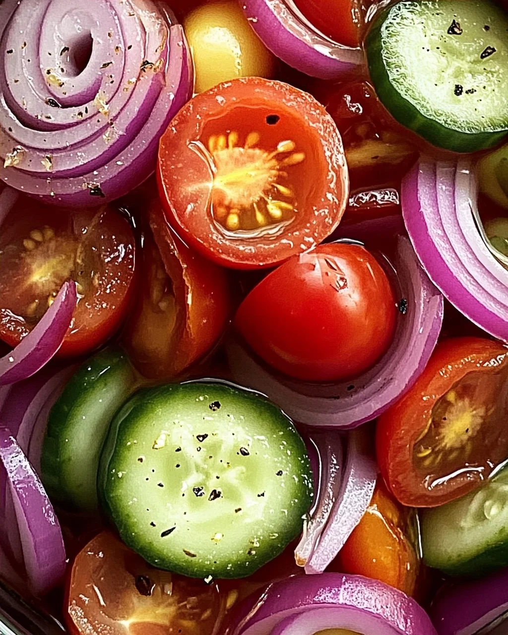 Eingelegte Kirschtomaten, Rote Zwiebeln und Gurken