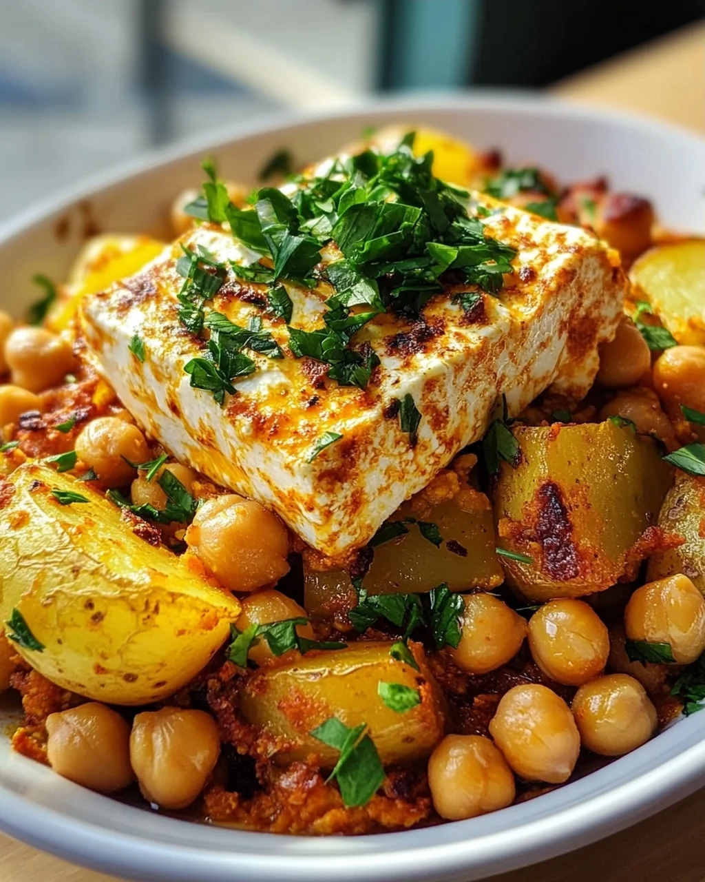 Feta-Kartoffel-Kichererbsen-Harissa-Auflauf: Schnell & Lecker