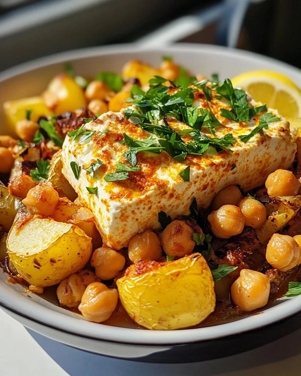 Feta-Kartoffel-Kichererbsen-Harissa-Auflauf: Schnell & Lecker