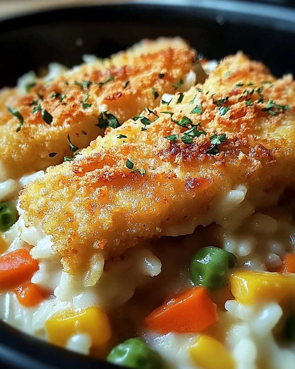 Fischstäbchen-Auflauf mit Reis und Gemüse
