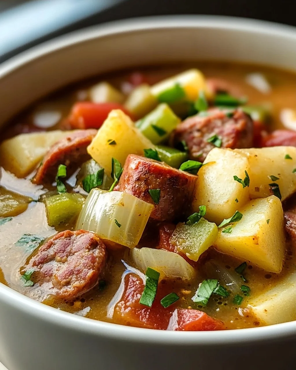 Herzhafte klassische Cajun Kartoffelsuppe im Dutch Oven