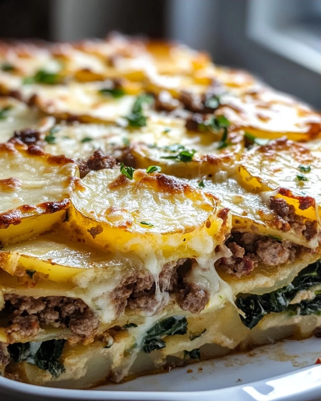 Herzhafter Kartoffel-Spinat-Rindswurst-Schichtauflauf Rezept
