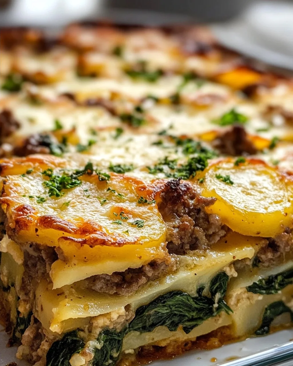 Herzhafter Kartoffel-Spinat-Rindswurst-Schichtauflauf Rezept