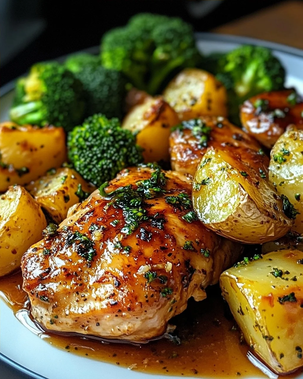 Honey-Garlic Chicken with Broccoli and Potatoes