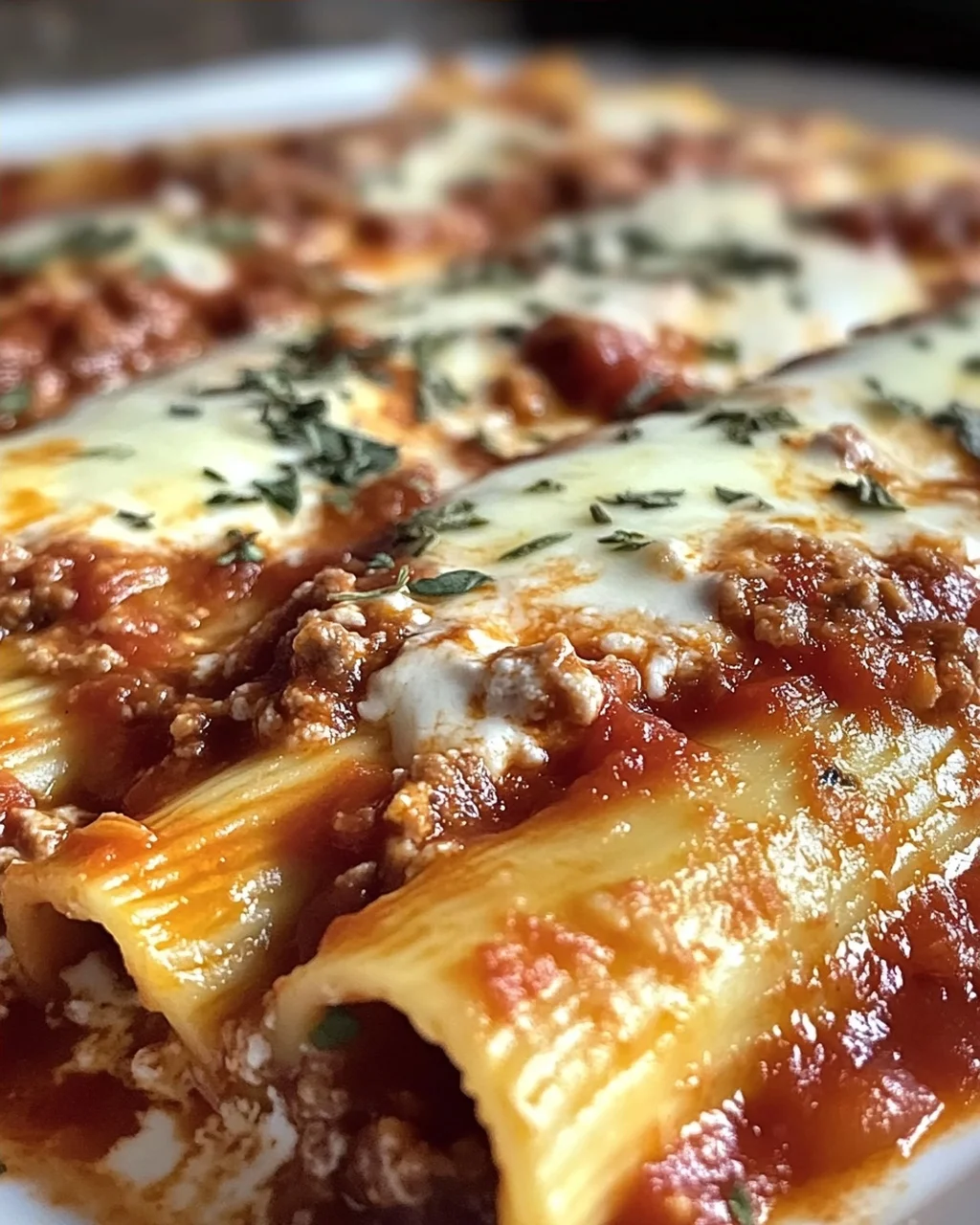 Käsegefüllte Manicotti mit schmackiger Fleischsauce