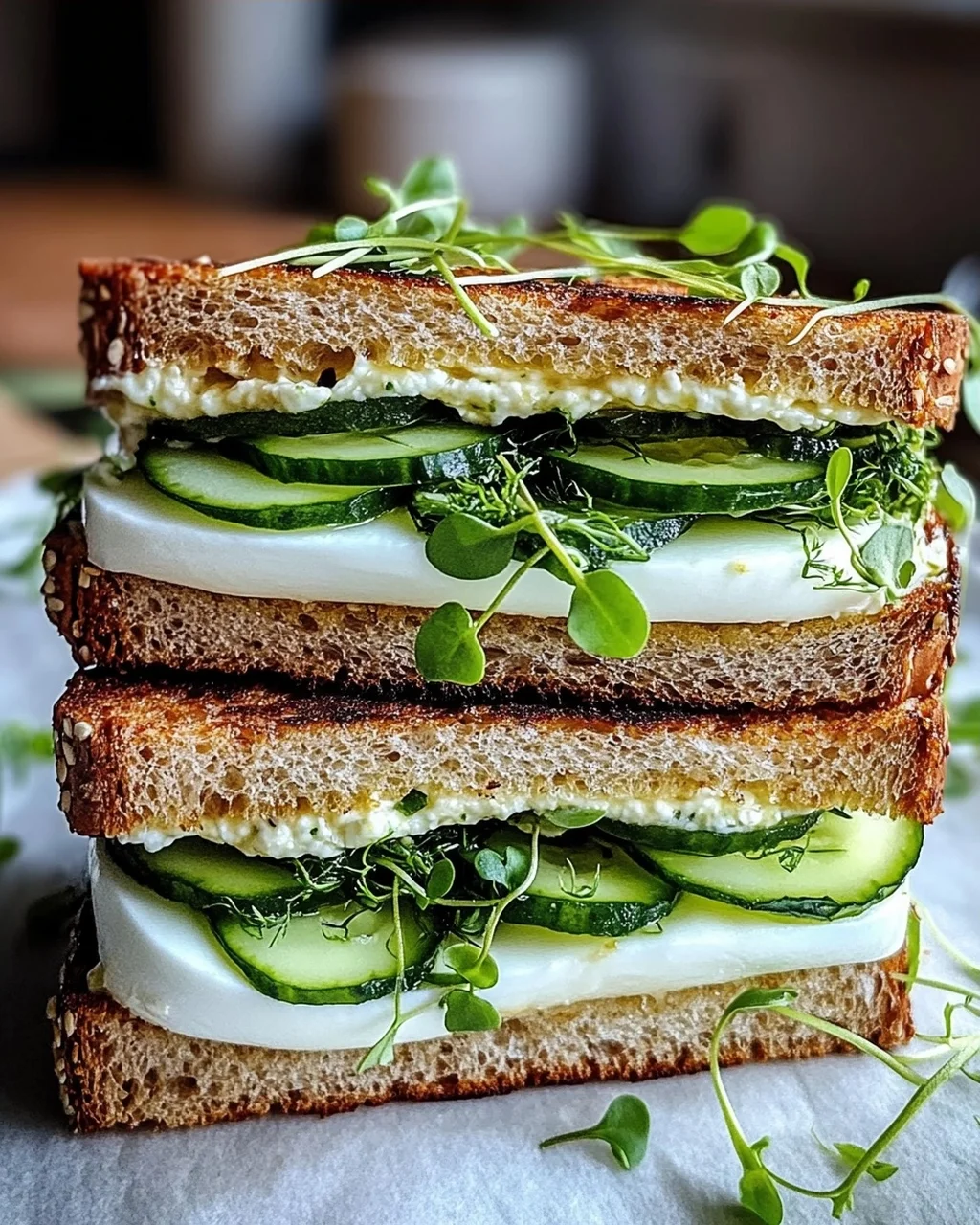 Mozzarella-Gurken-Sandwich mit Kresse