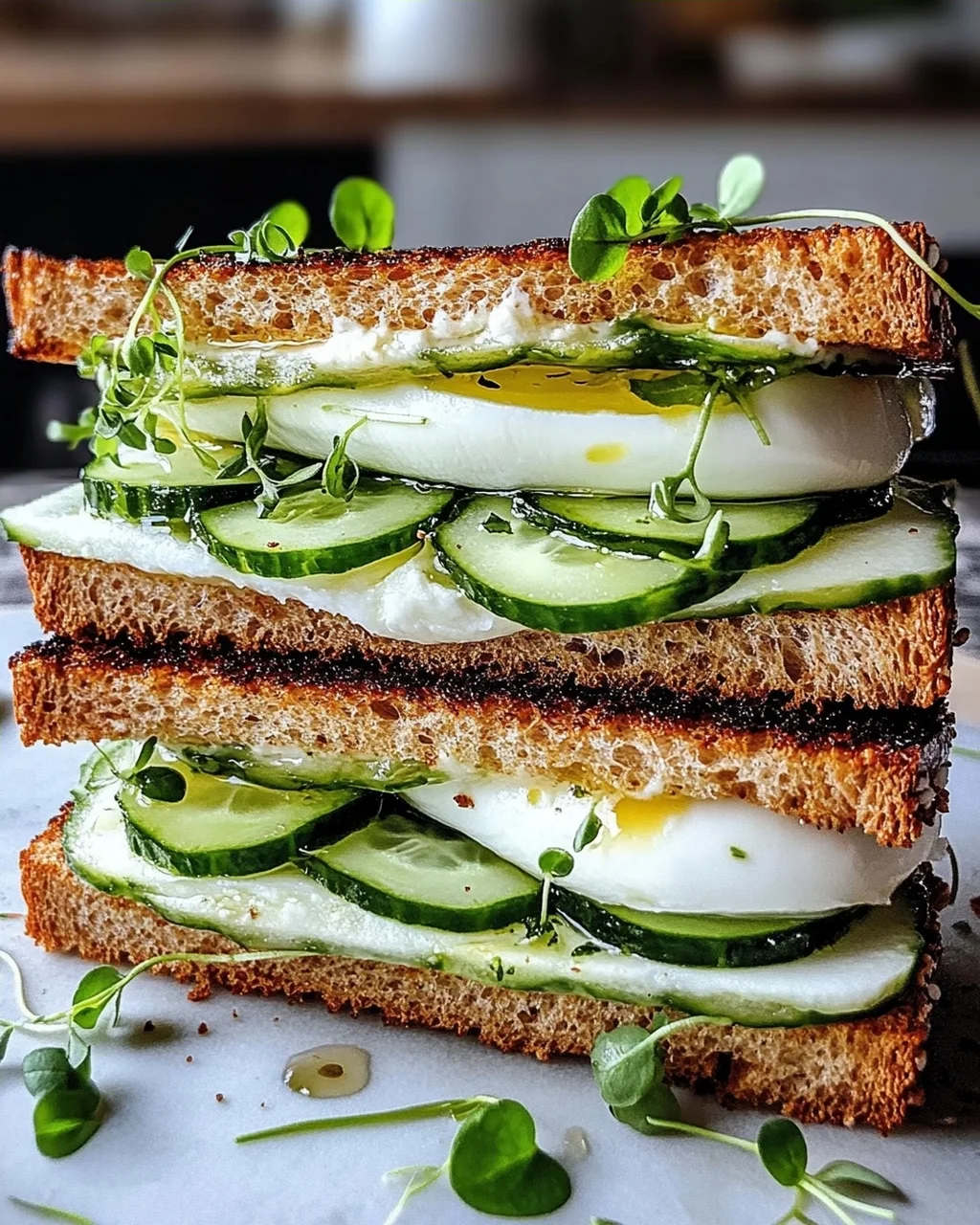 Mozzarella-Gurken-Sandwich mit Kresse