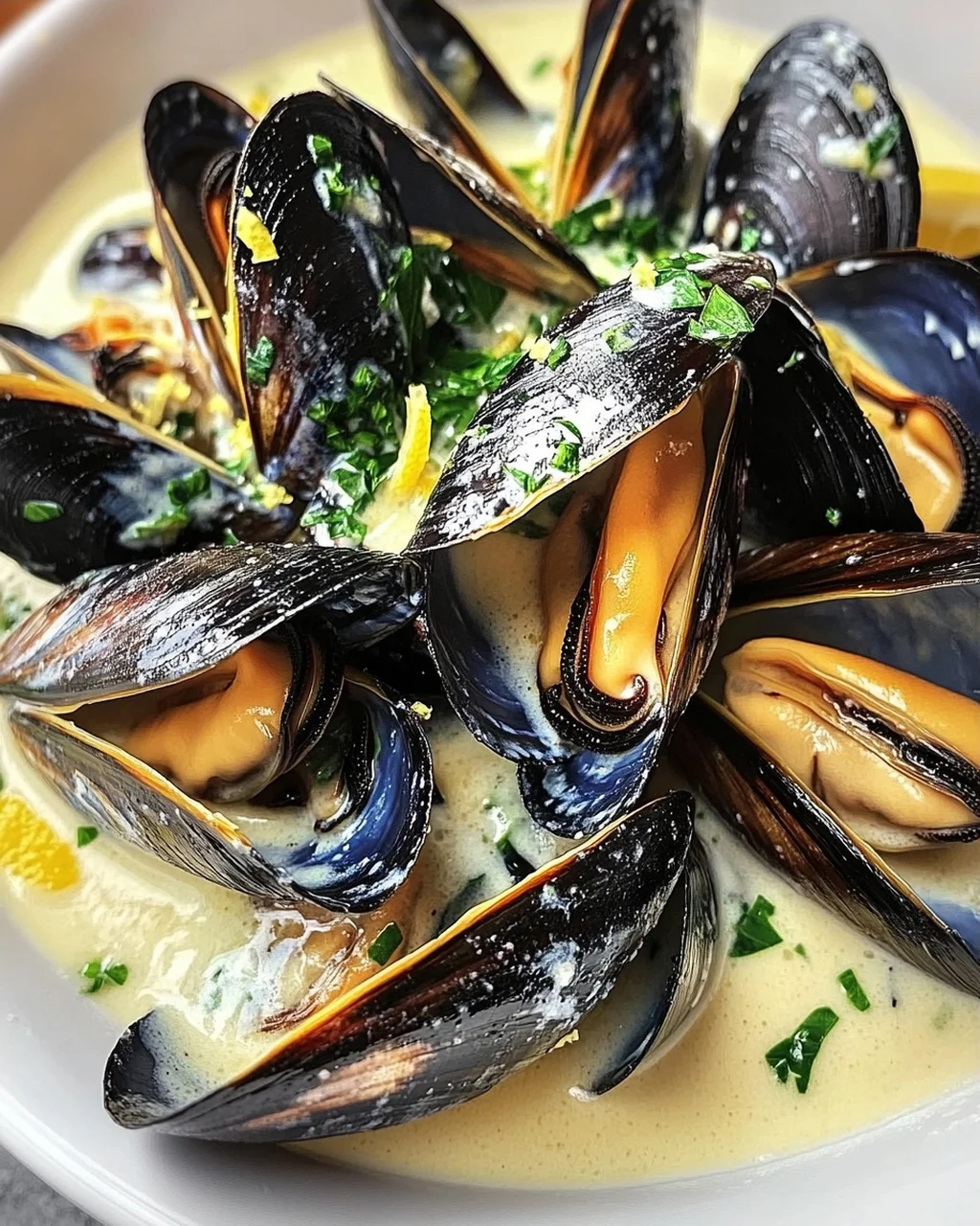 Muscheln in Knoblauch-Zitronen-Sahnesoße