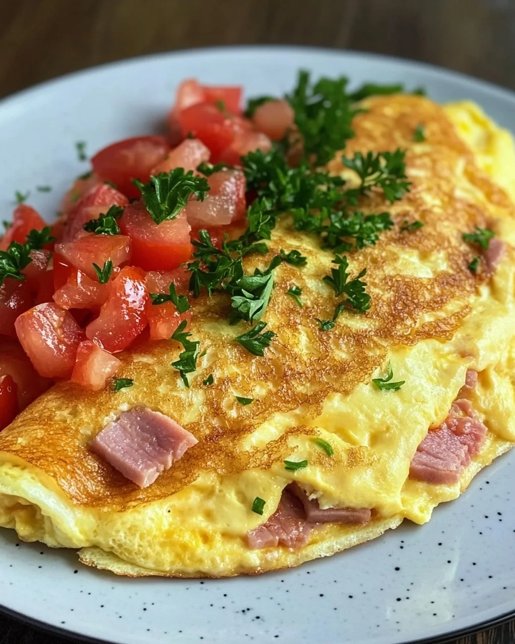 Omelette mit Schinken, Käse und Tomaten