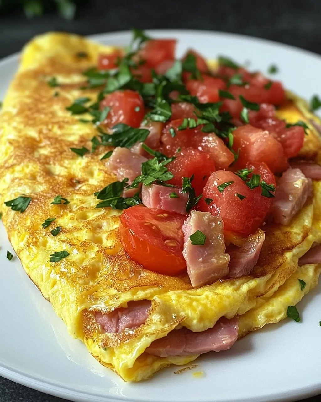 Omelette mit Schinken, Käse und Tomaten