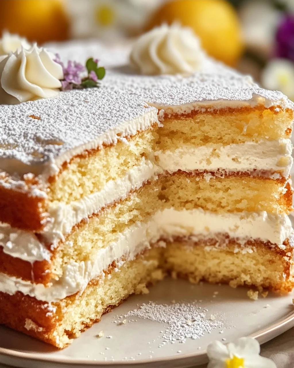 Schichtiger französischer Butterkuchen mit cremiger Füllung