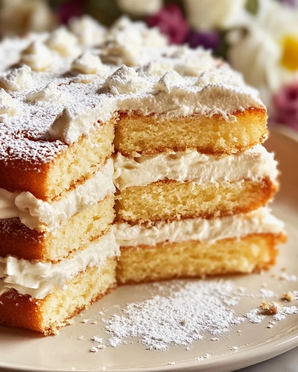 Schichtiger französischer Butterkuchen mit cremiger Füllung