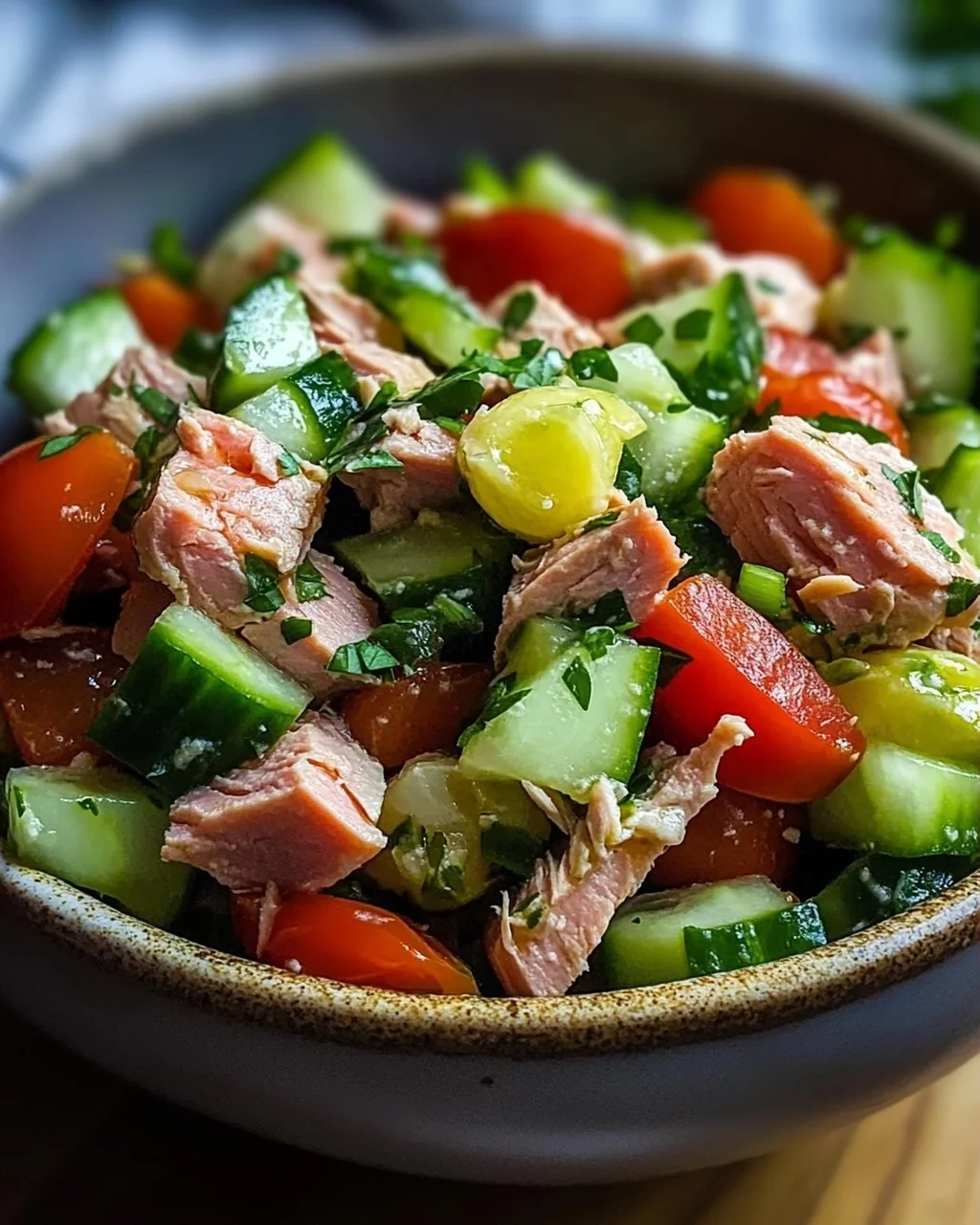 Schneller Thunfischsalat mit Gurke und Tomate