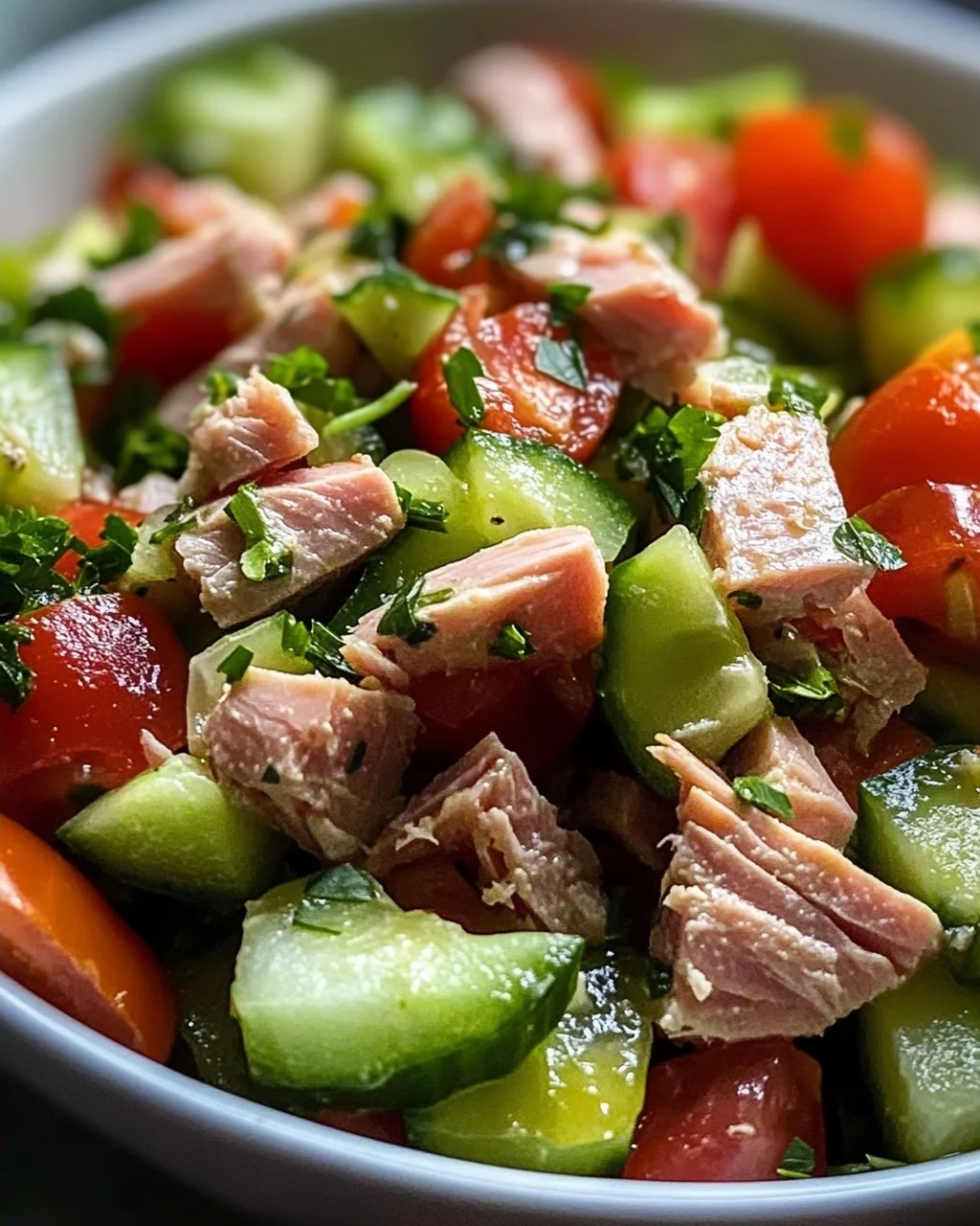 Schneller Thunfischsalat mit Gurke und Tomate