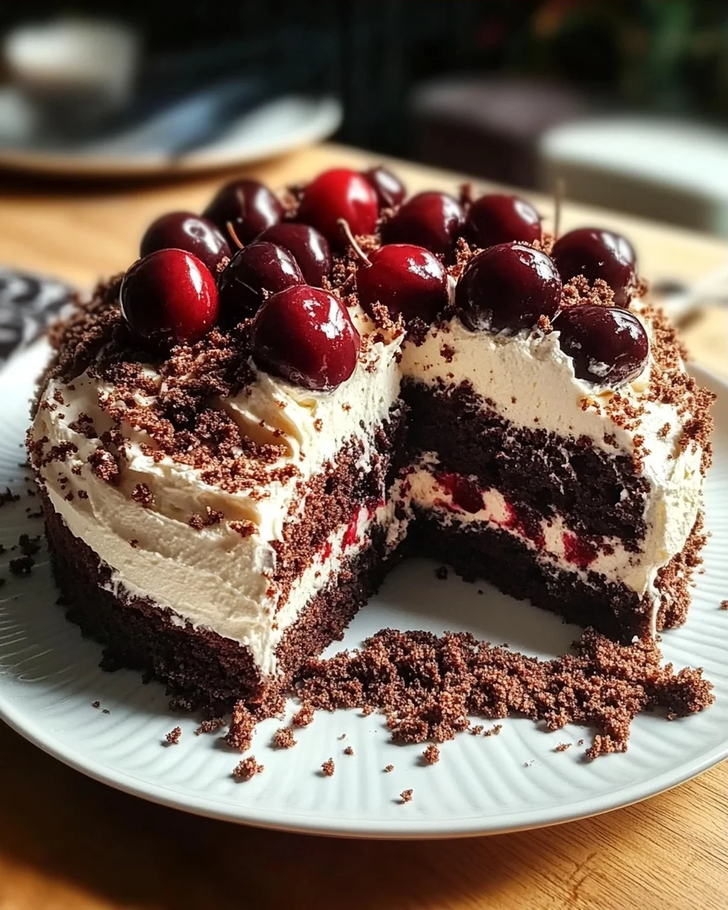 Winterlicher Maulwurfkuchen mit Zimtsahne und Punschkirschen