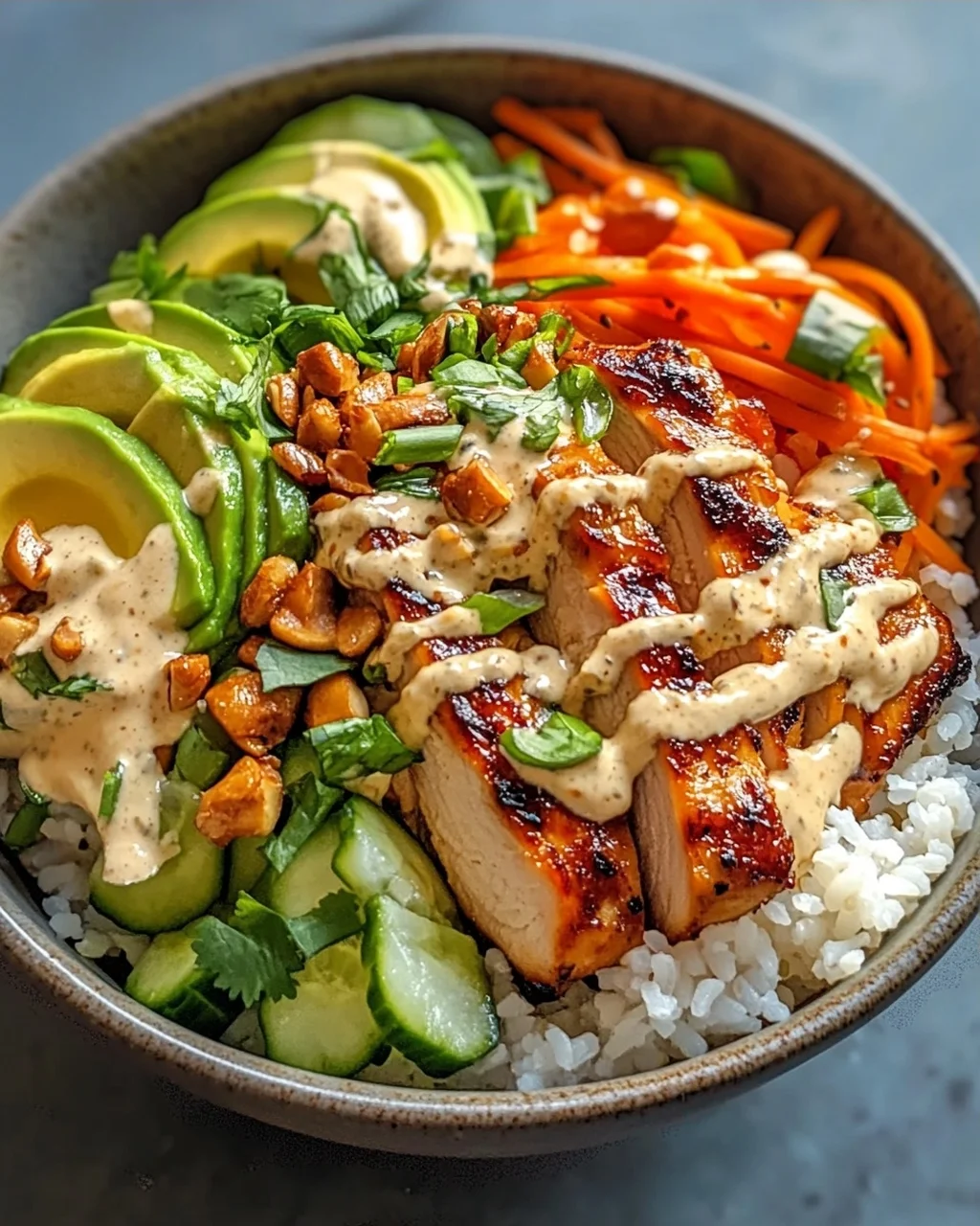Würzige Hähnchen Bowl mit cremiger Sauce – einfach lecker!