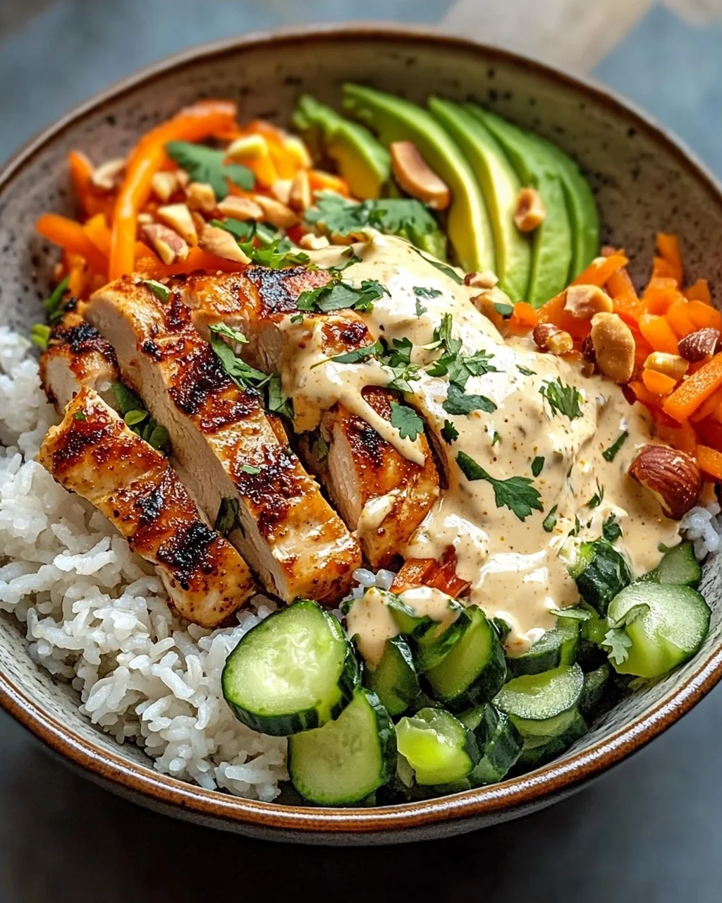 Würzige Hähnchen Bowl mit cremiger Sauce – einfach lecker!